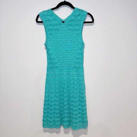 MISSONI Aqua Blue Textured Knit Sleeveless V Neck Sheath Dress Size 42